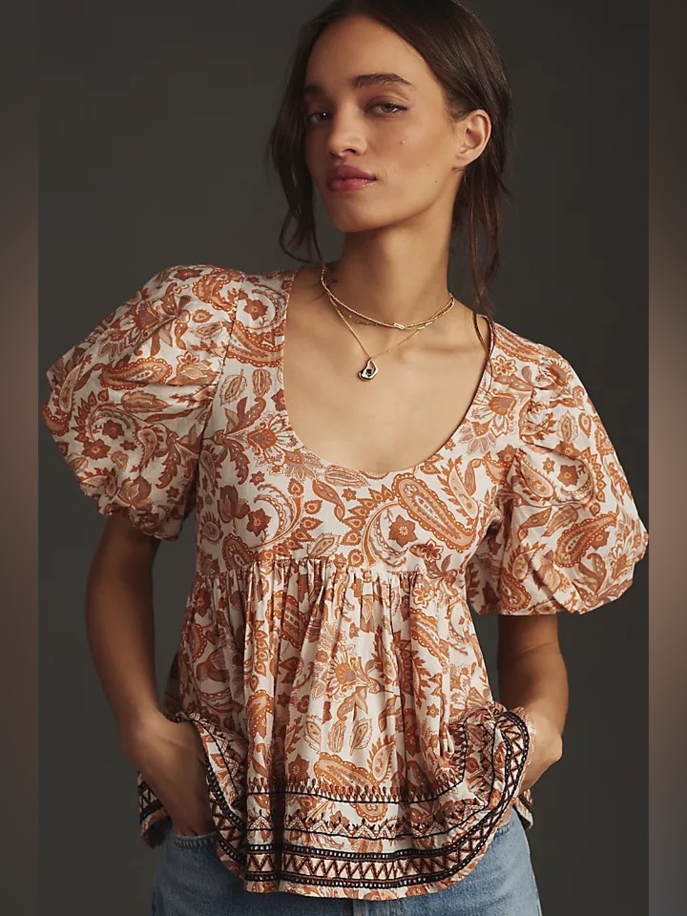 Anthropologie Boho Paisley Scoop-Neck Top